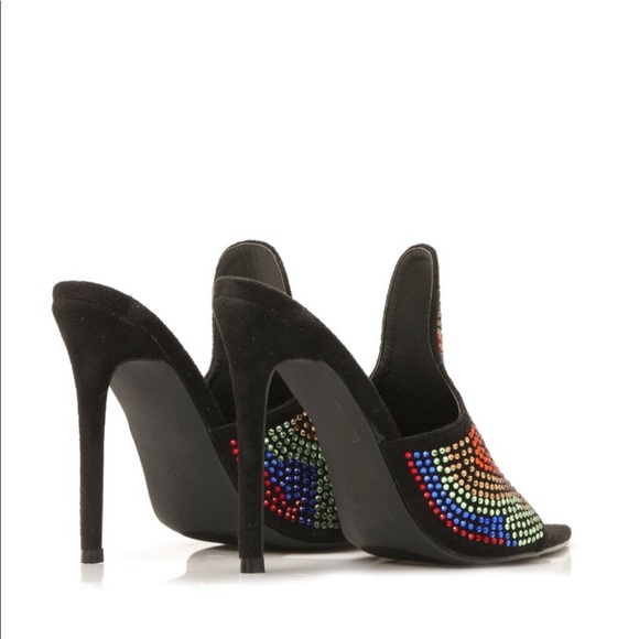 Rainbow Rhinestone Mule Heels sz.7 - Picture 7 of 8